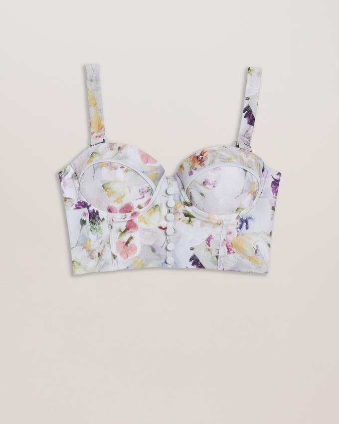 Vetement de Bain Ted Baker Floral Longline Underwired Bikini Top Blanche Femme | OGM-07588312